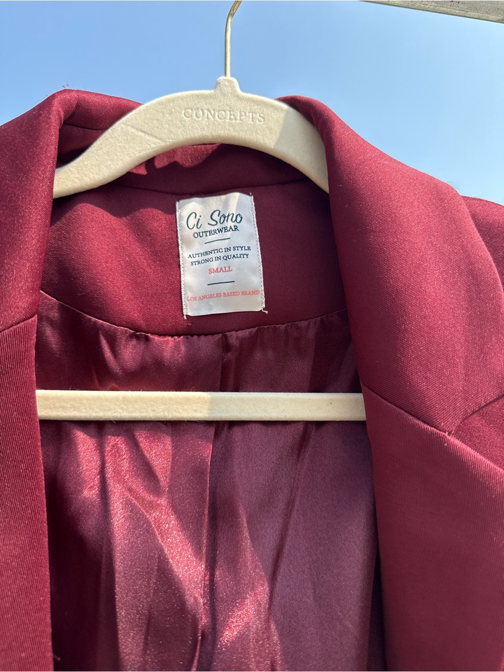 Women's Burgundy Blazer Jacket - With Cropped Sleeves - Picture 2 of 3